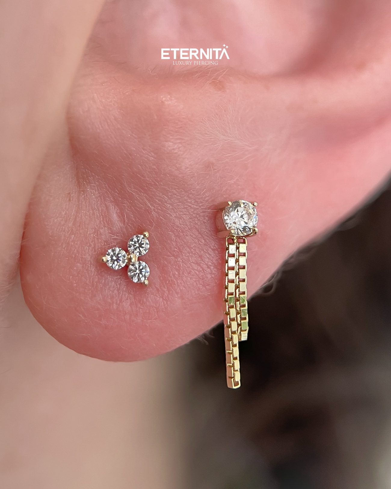 Lobes : trio serti et bijou à chaîne